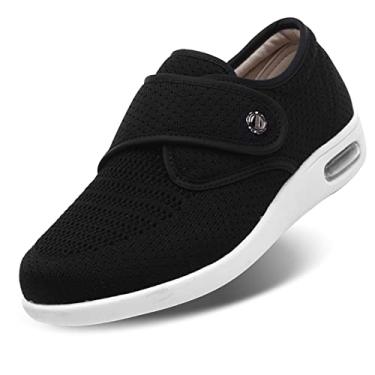 Imagem de Tênis feminino de malha respirável para idosos diabéticos, leve, ajustável, fácil de colocar e tirar, chinelos de verão para pés inchados, Preto, 39