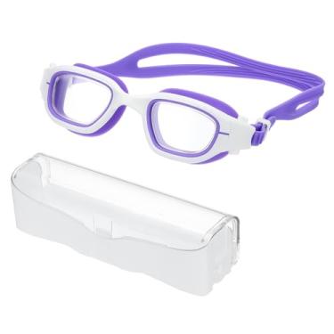 Imagem de PATIKIL Óculos de natação unissex, óculos de natação para piscina, resistência aos raios solares, sem vazamento, com caixa de armazenamento para adolescentes, branco/roxo