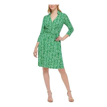 Imagem de Jessica Howard Minivestido feminino de malha com estampa de folhas com decote em V, Verde, 44