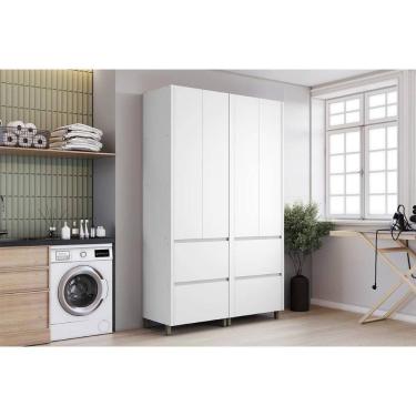 Imagem de Armário Multiuso p/ Área Serviço Rainha c/ 4 Portas e 4 Gavetas 140cm Branca - Nesher