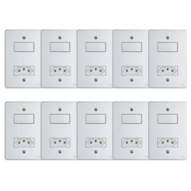 Imagem de Kit Conjunto Interruptor 4x2 | 1 Tecla Simples 10A + 1 Tomada 20A 250V 10 peças