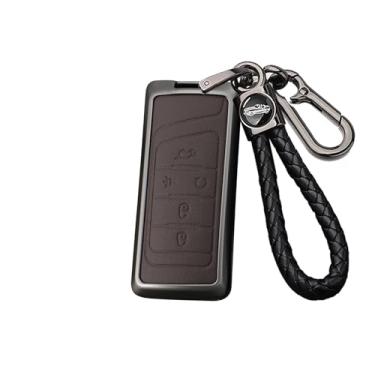Imagem de HIBEYO Capa de chaveiro inteligente de 5 botões compatível com Trumpchi GS7 GS8 GM8 GS5 GA6 GM6 Capa protetora de chave de couro e acessórios de liga com chaveiros de couro - tipo A marrom
