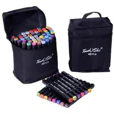 Imagem de Caneta Ponta Dupla Kit 48 Cores Marcador Permanente Escolar - Kit Esto