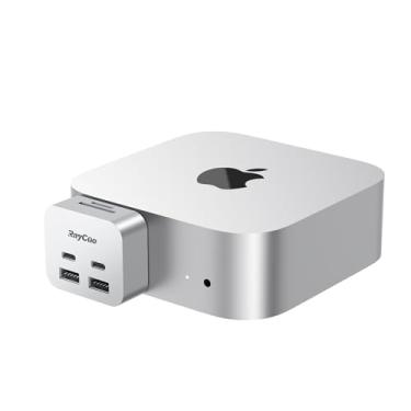 Imagem de RayCue Base de expansão MiniPack para Mac mini M4 | Hub USB-C de 6 portas com adaptadores duplos de 10 Gbps, 2 x 10 G USB-C/2 x leitor de cartão 10G USB-A/SD TF 3.0 | Transferência de dados de alta