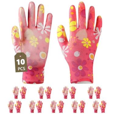 Imagem de Ainiv Luvas De Jardinagem Vermelhas 10 Pares Para Mulheres, Tricô Poliéster Com Revestimento Pu Jardim, Proteção Confortável O Quintal, Fazenda, Área Externa