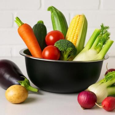 Imagem de Kit 5 Tigelas Bowl Inox Redonda Preto 2 Litros Açaí Frutas Sobremesas 