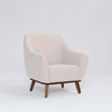 Imagem de Poltrona Tecido Linho Base Madeira Paloma Pérola