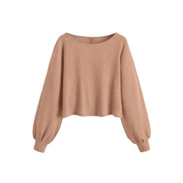 Imagem de Suéter curto SweatyRocks de malha canelada raglan cáqui feminino