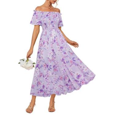 Imagem de Vestido feminino GRACE KARIN 2025, sem ombros, floral, roxo, GG