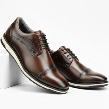 Imagem de Sapatos Masculinos Social Preto Oxford Moderno Couro Marrom Confortáve