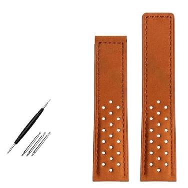 Imagem de JDIME Pulseira de relógio de couro genuíno de 22 mm para relógios de pulso masculinos da série TAG HEUER MONACO, pulseira de relógio de nobuck com fivela dobrável (marrom claro)