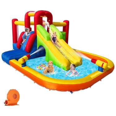 Imagem de Parque Aquático Inflável com Piscina de Splash, Escorregador de Água, Canhão de Água, Paredes de Escalada e Obstáculos - Diversão