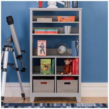 Imagem de Estante infantil alta Martha Stewart Living & Learning cinza com nichos e cestos de tec...
