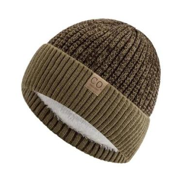 Imagem de Gorro De Inverno Unissex Forrado Com Pelúcia, Quente, Bicolor, Tricota