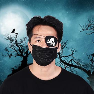 Imagem de Tapa-olho de caveira, tapa-olho de caveira, tapa-olho de pirata fácil de usar, para festa de Halloween com tema de piratas(Crânio de feltro de corda preta (com ossos))