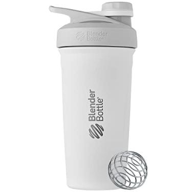 Imagem de BlenderBottle Garrafa de água de aço inoxidável isolada Strada Twist Cap Shaker Cup com batedor de arame, 680 g, branca