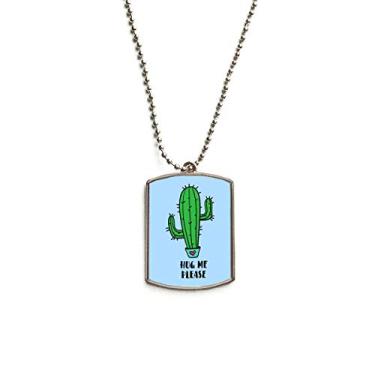 Imagem de DIYthinker Colar com pingente de identificação de cachorro Hug Me Please Cactus em aço inoxidável
