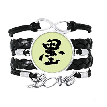 Imagem de OFFbb-USA Pulseira de caligrafia chinesa com tinta para caligrafia e amor, acessório de couro torcido para presente