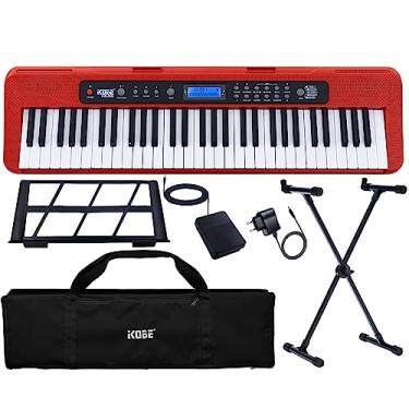 Imagem de Kit Teclado Musical Iniciante Kobe KB-300 5/8 61 Teclas Sensitivas ao Toque com Pedal Sustain Capa Preta e Suporte