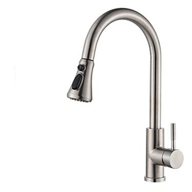 Imagem de Torneira de cozinha preta fosca Torneira misturadora dourada Retrátil Montada no convés Torneira da pia do banheiro Misturadores de água quente e fria Cabeça de pulverização, C escovado