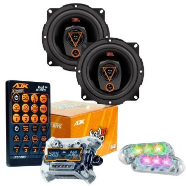 Imagem de Kit 2 Alto Falantes Triaxiais JBL 5TRMS80 160 Watts Rms + Kit 2 Strobo AJK 6W Ritimico 3.0