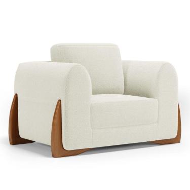 Imagem de Poltrona Decorativa Living Bloom com Pés de Madeira Bouclê Off White - Desk Design