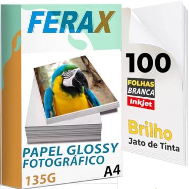 Imagem de Papel Fotográfico Adesivo Prova D'água 135g A4 Papel foto brilho Glossy jato de tinta Inkjet 135g A4 Cor:Branco adesivo brilhante para impressão de Fotos, artesanato, etiquetas, brindes 100 Folhas