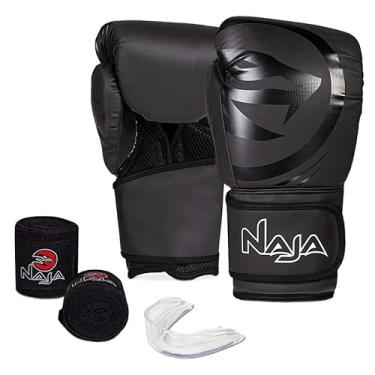 Imagem de Kit Boxe/Muay Thai Naja Black + Par de Luvas + Bandagem + Protetor Bucal - 12 Oz