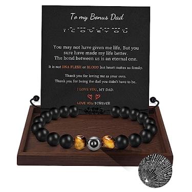 Imagem de Pulseiras de contas para homens 100 idiomas I Love You Gifts for Him Pulseiras de projeção para pai, avô, irmão, filho, marido, neto, olho de tigre, pulseira masculina, ajustável, aniversário, Natal, joia, Pedra, Sem pedras preciosas