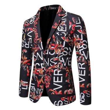 Imagem de Blazer masculino casual, estampado, gola lapela, casaco, casaco casual com um botão, Vermelho, 4G