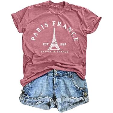 Imagem de Camiseta feminina Paris França Torre Eiffel Camiseta Viagem na França Camisetas de férias Paris Tops, rosa, XXG