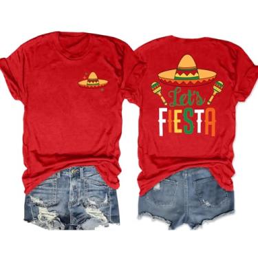 Imagem de VVNTY Camiseta feminina Cinco De Mayo: Let's Fiesta Shirts Funny Mexican Party Camiseta Sombrero 5 De Mayo Graphic Tops, Vermelho, GG