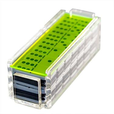 Imagem de Modern Double Six Jumbo Tiles Dominoes Set, Acrylic Box with Acrylic Lid, Professional Two Toned Black and White Dominoes, Brass Center Rivet, Made in USA (Neon Green)