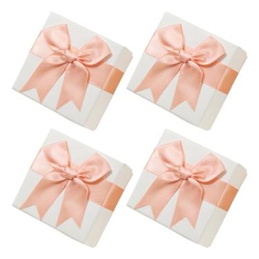 Imagem de GSHLLO 4 caixas de presente de joias de 7 x 7 x 3,5 cm pequenas caixas de presente de papelão, brincos, anéis de colar, caixas de embalagem com tampa de laço, rosa