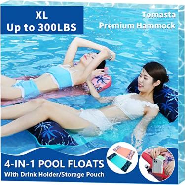 Imagem de Rede de piscina, rede de água inflável para adultos, malha de tecido flutuante até 136 kg, flutua para lago GG com bolsa de bebida, espreguiçadeira inflável para piscina, brinquedos aquáticos multiuso