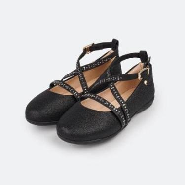 Imagem de Sapatilha Pampili Bailarina Tiras com Strass Preto 188.555-Feminino