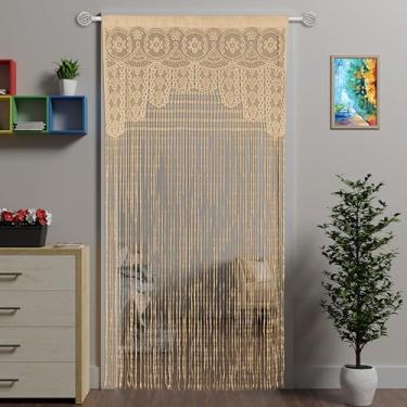 Imagem de Atsweetlife 2 peças de cortina de renda para portas, cortinas boêmia janela armário de parede quarto cozinha hippie painéis suspensos boho divisória de quarto meninas crianças (champanhe, 39 × 79 pol