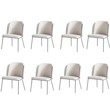 Imagem de Kit 8 Cadeiras Tay Para Sala De Jantar Ou área Gourmet-tecido-costas Linho 60-frente Linho 22
