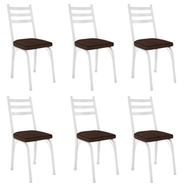 Imagem de Kit 6 Cadeiras Para Cozinha Tubular D-13 Nara De Aço Branco-imbuia