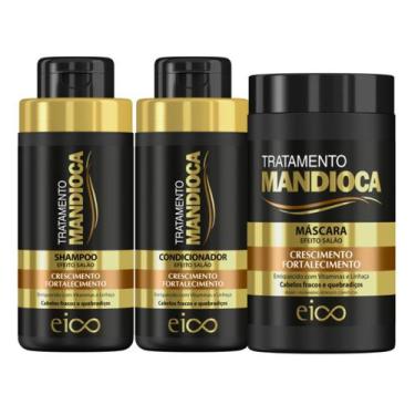 Imagem de Kit Eico Tratamento Creme Mandioca Shampoo 450ml Condicionador 400ml M