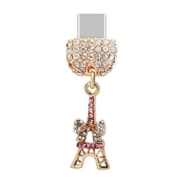 Imagem de ELISE & FONDA TP190 Tipo-C porta de carregamento cristal antipoeira plugue arco torre pingente pingente para celular Samsung/OnePlus/Xiaomi/oppo Android iPhone 15/16 (rosa), approx. 1.3 cm (L) x 0.6