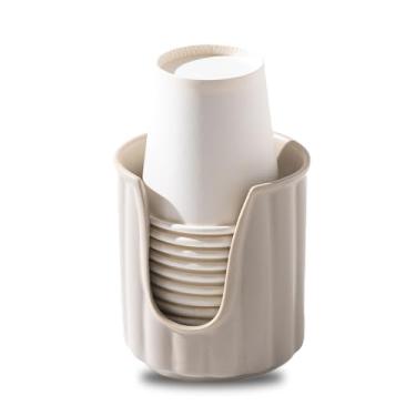 Imagem de TANEW Dispensador de copos de cerâmica infantil com listras verticais elegantes - Dispensador de copo Dixiee e suporte de copo para enxaguante bucal comporta copos de papel de 85 g para enxaguar copos