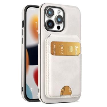 Imagem de HAO RIYLN Capa magnética para iPhone 15 Pro Max/15 Pro/15, carteira destacável flip porta-cartões com logotipo vista couro capa de telefone comercial, branca, 15 6,1''