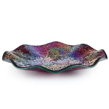 Imagem de MDLUU Bandeja de centro de mesa de mosaico, placa de vidro decorativa de 29,5 cm, tigela de vidro para decoração de casa para mesa de sala de jantar, mesa de café, presente (roxo multicolorido)
