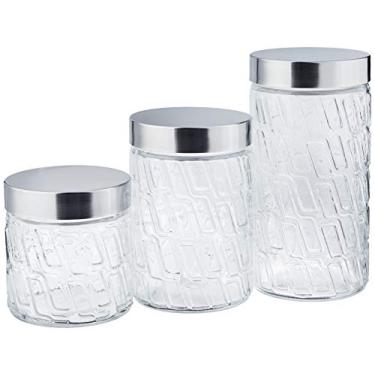 Imagem de Euro Home - Conjunto de Potes de Vidro com Tampa Inox Mosaico 3 Peças