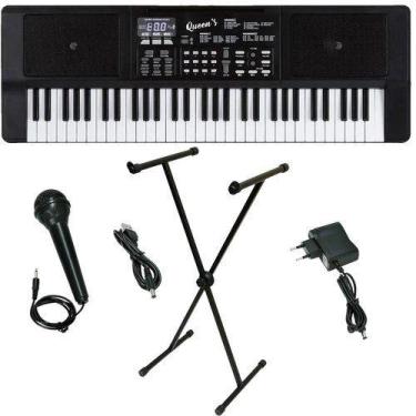 Imagem de Teclado Iniciante Queens 61 Teclas Fonte e Microfone Estante - QueenS
