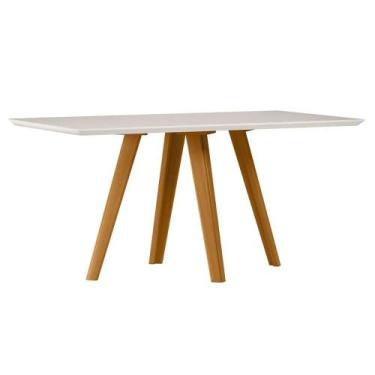 Imagem de Mesa de Jantar 1,60m Madeira Natural Tampo Off White e Vidro - Casa Sh