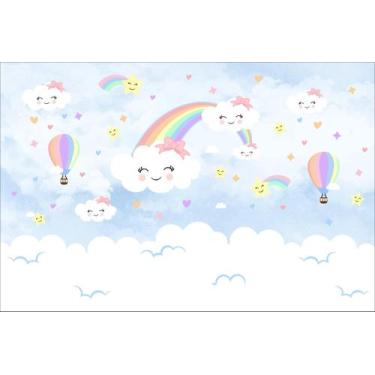 Imagem de Painel de lona Chuva de Amor Nuvens Arco Íris Estrelas - Fabrika de Fe