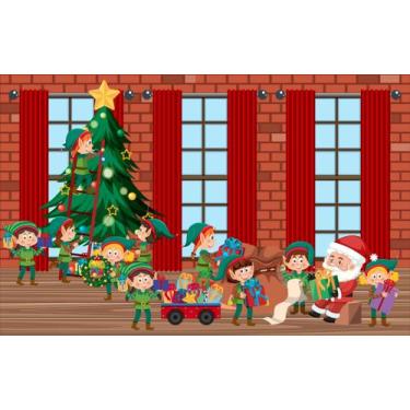 Imagem de Painel de Lona Natal Árvore Duendes Ajudantes do Papai Noel - Fabrika 