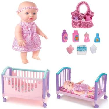 Imagem de Boneca Bebê Sapekinha Faz Xixi Verdade C/ Berço e Bolsinha - Monte Líb